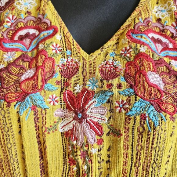 savanna jane top Small Yellow Striped Dolman Western Blouse Floral Vneck - Picture 2 of 5